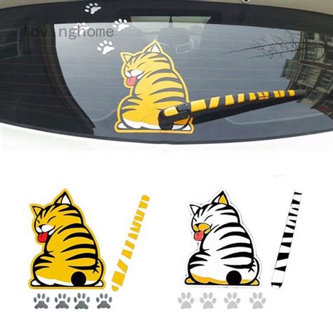 Lr Creative Cat Moving Tail Paws Reflective Windshield Rear 3d Window