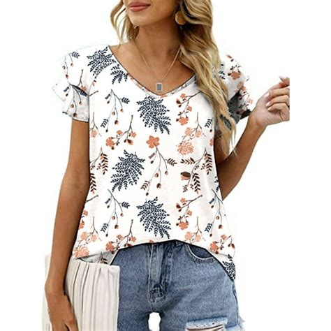 Mengpipi Womens Summer Clothing Double Ruffle Short Sleeve V Neck