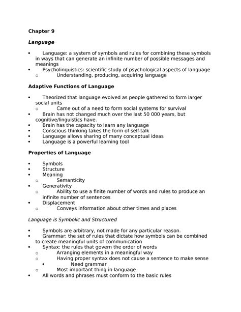 Chapter 9 Psychology Summary Intro To Psych Chapter 9 Language