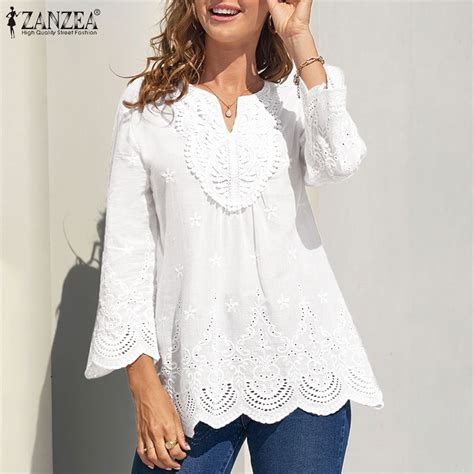 Zanzea Women Europe Daily Blouses Holiday Embroidery Lace V Neck