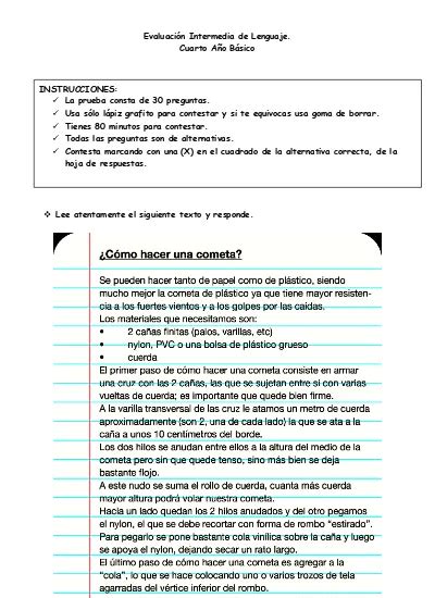 Evaluación Intermedia De Lenguaje4° Año