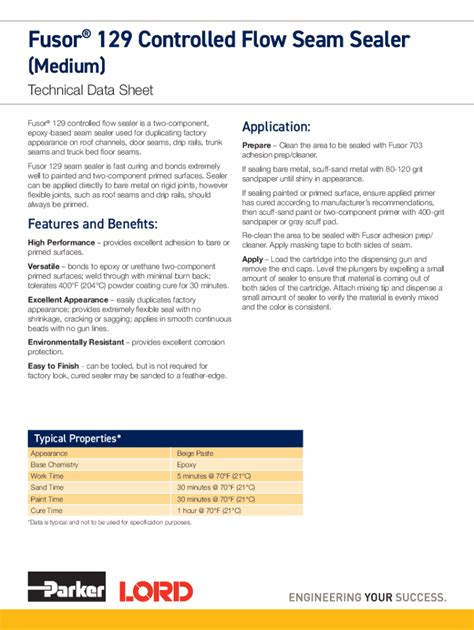 Fillable Online Fusor 129 Controlled Flow Seam Sealer Fastparker Na