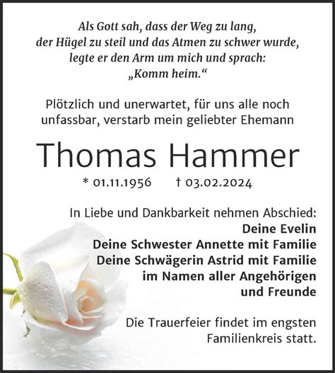 Traueranzeigen Von Thomas Hammer Abschied Nehmen De