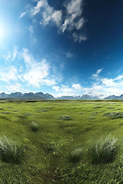 Premium AI Image | Beautiful landscape with green grass and blue sky