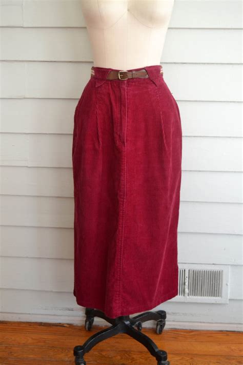 Vintage 1970s Or 1980s Red Corduroy Skirt Small Or Medium Vintage