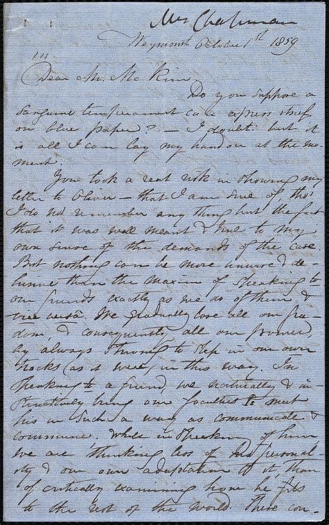 Letter From Maria Weston Chapman Weymouth Mass To James Miller M