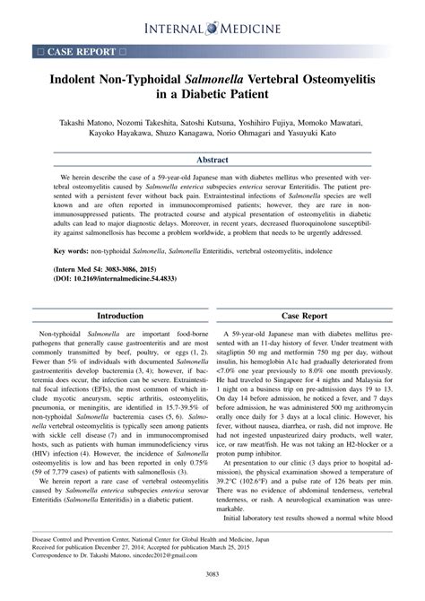 PDF Indolent Non Typhoidal Salmonella Vertebral Osteomyelitis In A