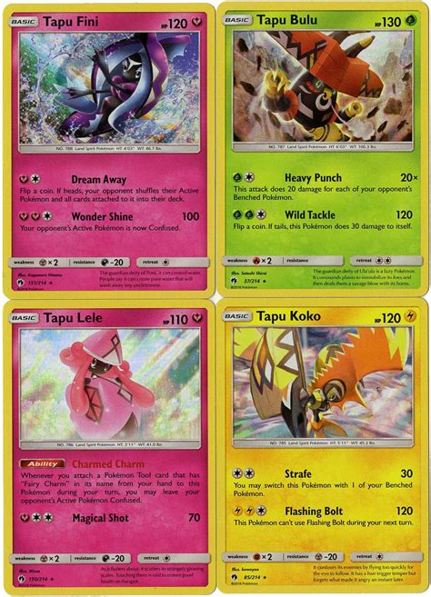 Pokemon Legendary Set TAPU BULU TAPU Koko TAPU LELE TAPU FINI Sun Moon