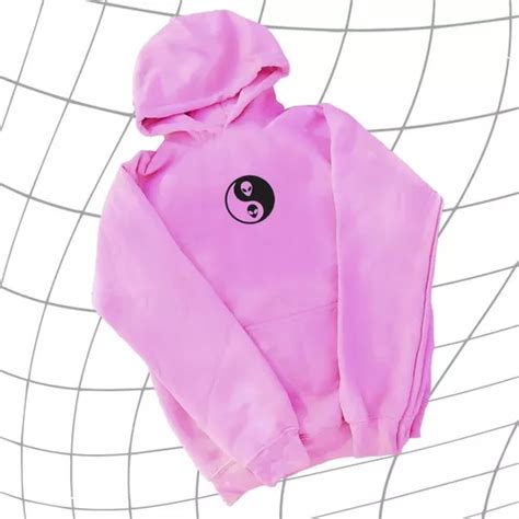 Buzo Canguro Unisex Oversize Rosa Yin Y Yang Ovni Aesthetic En Venta