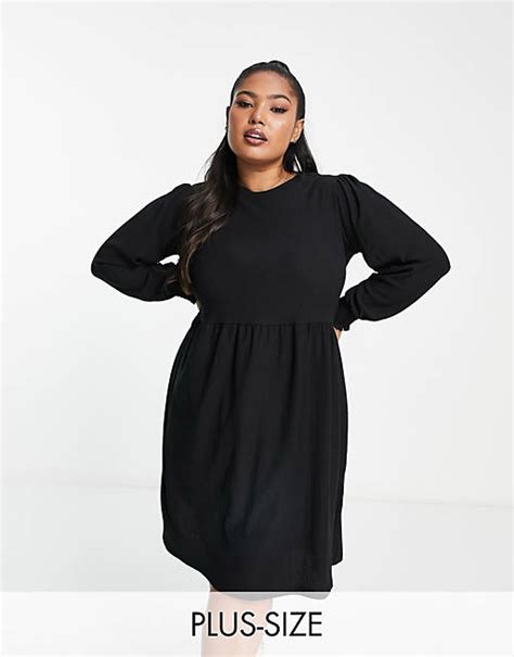 New Look Curve Long Sleeve Smock Mini Dress In Black Asos