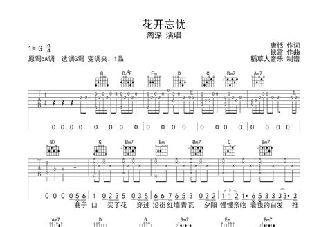 花开忘忧吉他谱 周深 G调弹唱82 单曲版 吉他世界