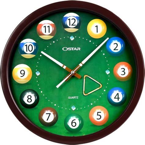 Ostar Big Large Pool Ball Wall Clock Battery Operated Cue Hand Non