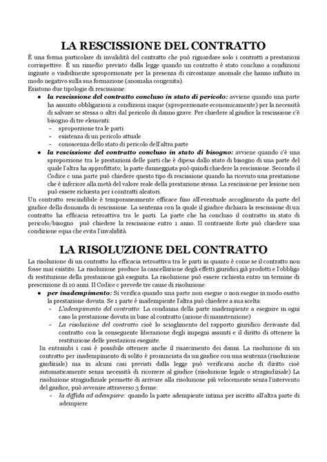 La Rescissione E La Risoluzione Del Contratto Appunti Di Diritto Ed