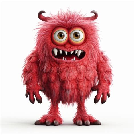 Highly Detailed Cute Red Monster On White Background Stock Illustration