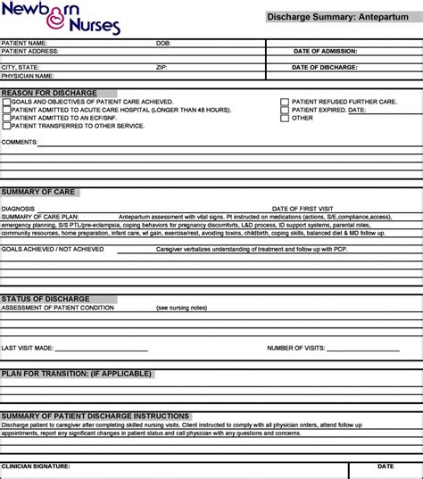 Free Hospital Discharge Summary Templates Examples Nursing