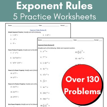 Exponents Rules Laws Of Exponents Worksheets W Over Practice