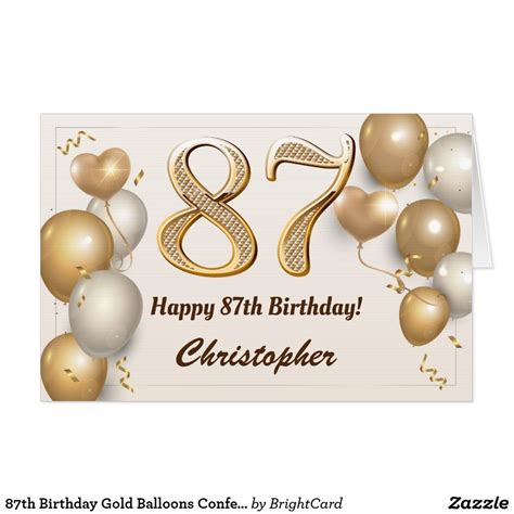 87th Birthday Gold Balloons Confetti Extra Large Card Zazzle Happy