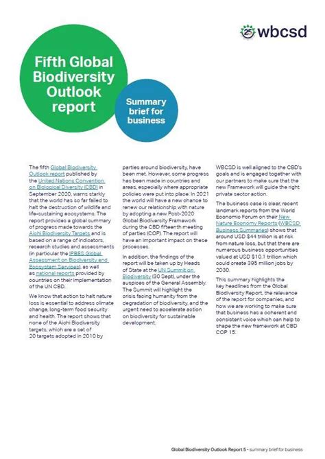 Fifth Global Biodiversity Outlook Report By The United Nations