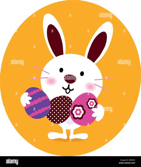 Little Cute Easter Bunny With Eggs Vector Cartoon Stock Vector Image And Art Alamy