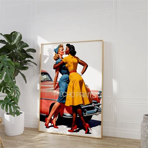 Vibrant 1950 S Inspired Lesbian Art Print Celebrating Love With A