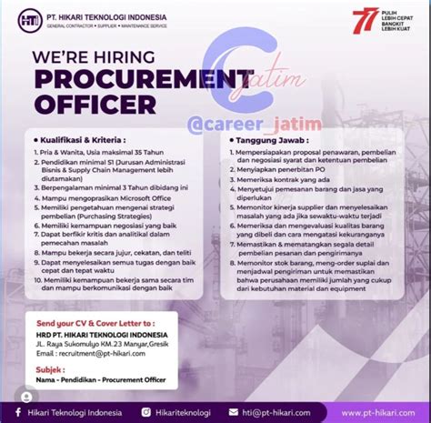 Lowongan Kerja Procurement Officer Di PT Hikari Teknologi Indonesia