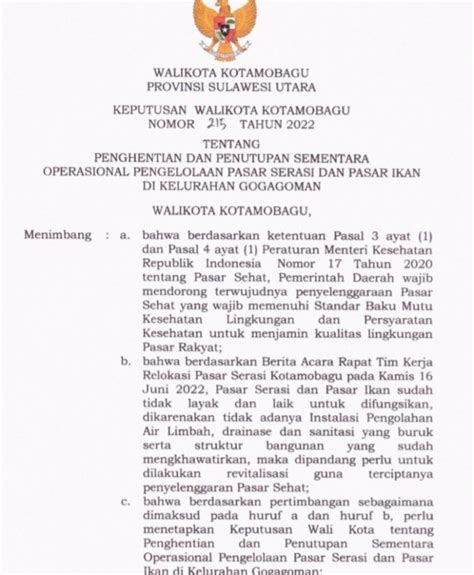 Pemkot Turunkan Sk Penutupan Dan Pemhentian Sementara Operasional Pasar