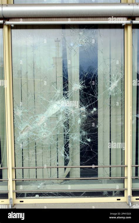 demolished shot smashed window pane stock photo alamy