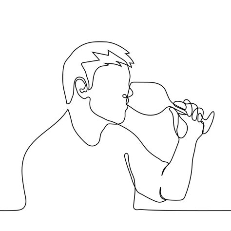 Man Drinking Wine From A Glass One Line Drawing Vector Profile Of A