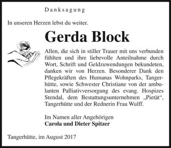 Traueranzeigen Von Gerda Block Abschied Nehmen De