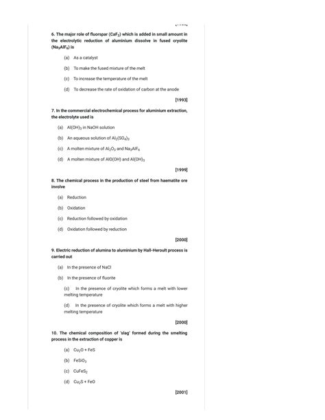 Solution Chemistry Mcqs For Jee Main And Pmt Metallurgy Mcq Practice