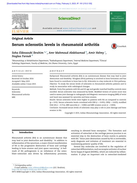 PDF Serum Sclerostin Levels In Rheumatoid Arthritis And Correlation