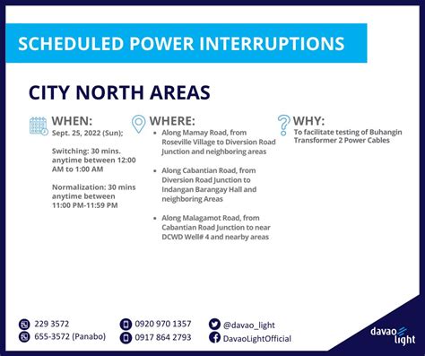 Davao Light On Twitter Scheduled Power Interruptions Affecting The