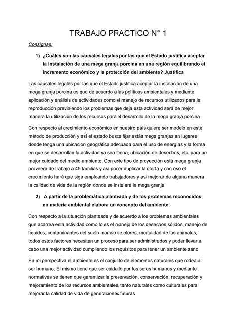 TP1 de derecho ambiental TRABAJO PRACTICO N 1 Consignas Cuáles son