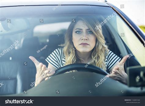 Angry Woman Driving Car Girl Expression Stock Photo 1132831322