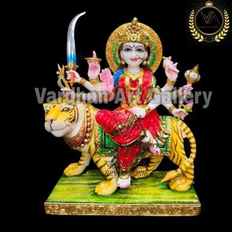 Multicolor Painted Marble Durga Mata Statue For Worship Size 1 12