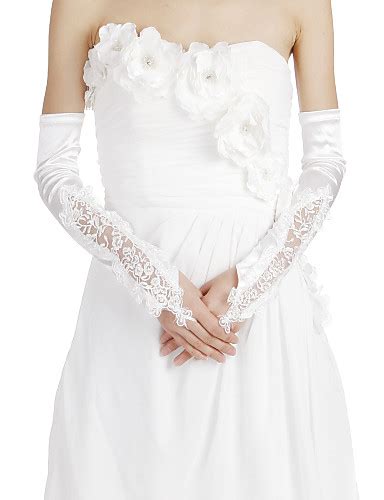 Nice Satin And Lace Fingerless Opera Length Wedding Evening Gloves