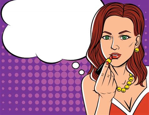 Ilustra O Vetorial No Estilo Pop Art De Mulher Fazendo Maquiagem Moda