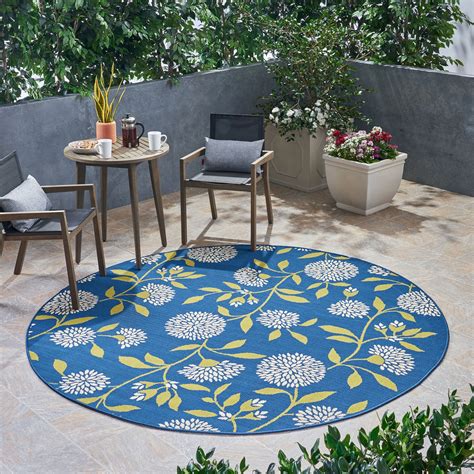 Dione Outdoor 7'10" Round Floral Area Rug, Anemone and Green - Walmart ...