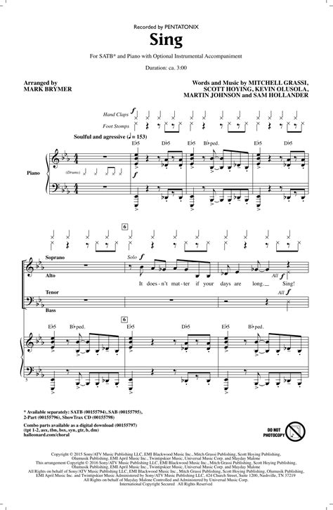 Sing Arr Mark Brymer By Pentatonix Sheet Music For Satb Choir At Sheet Music Direct