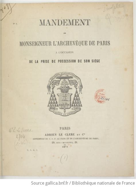 Recueil D Actes De L Archev Ch De Paris Pendant Les Ann Es