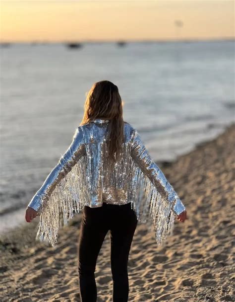 Personalized Sliver Tassel Sequin Fringed Jacket Custom Fringed Tinsel Boho Jackets Festival