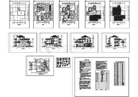 某豪华公馆式别墅施工cad图居住建筑土木在线