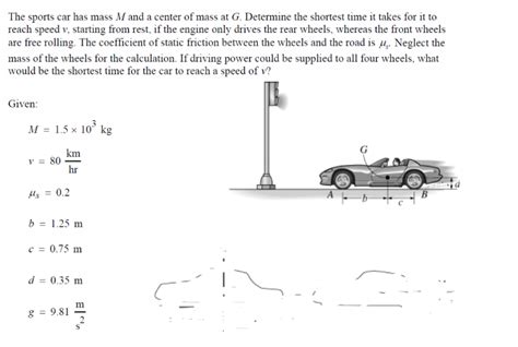 Solved The Sports Car Has Mass M And A Center Of Mass At G Chegg