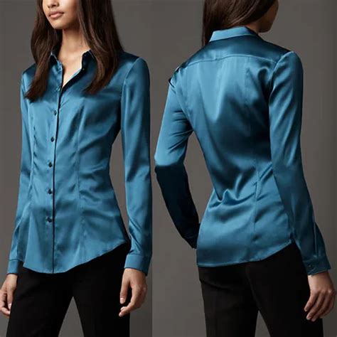 S Xxxl Women Fashion Silk Satin Blouse Button Ladies Silk Blouses Shirt