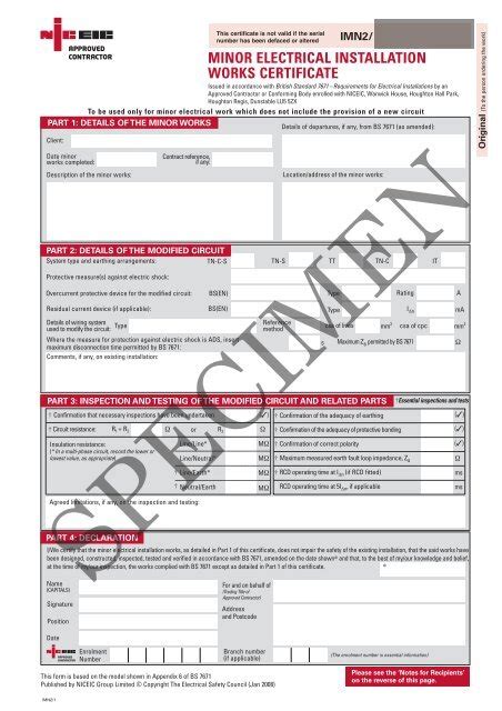 Minor Electrical Installation Works Certificate Niceic