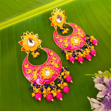 Sea Green Meenakari Pearl Jhumka Earrings For Wedding Fashioncrab