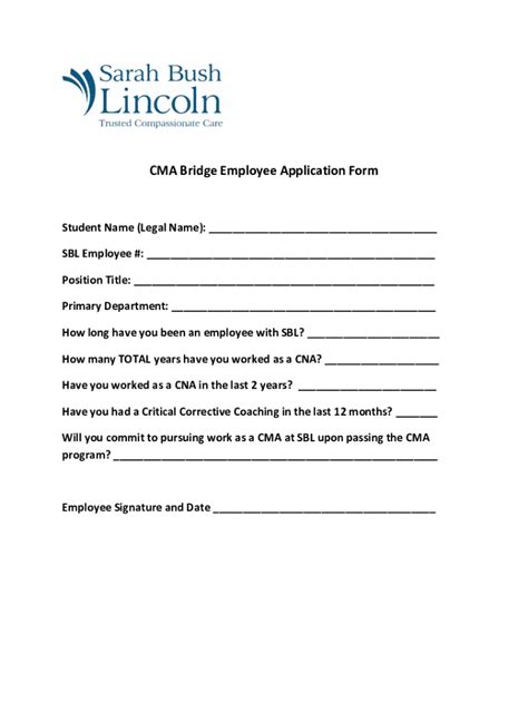 Fillable Online CMA Bridge Employee Application Form Fax Email Print