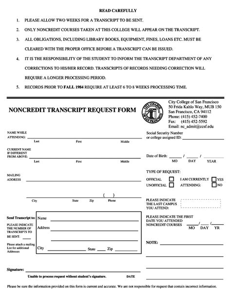 Fillable Online Noncredit Transcript Request Form Fax Email Print