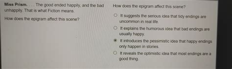 Miss Prism The Good Ended Happily And The Bad How Does The