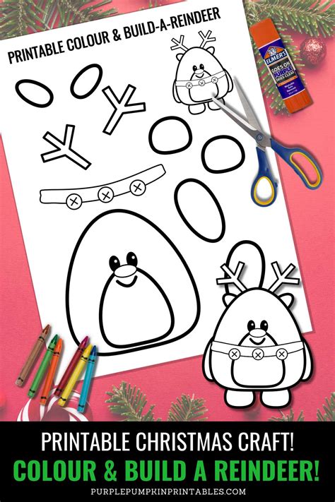 Printable Color And Build A Reindeer